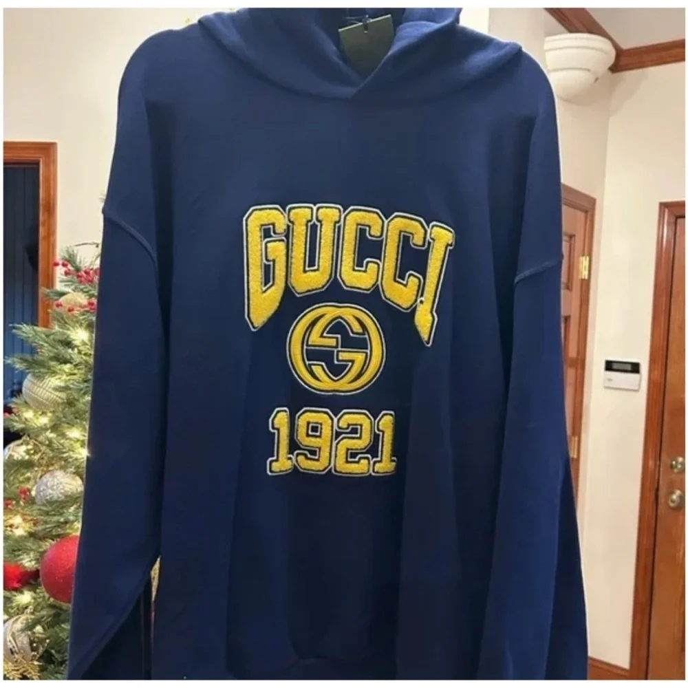 Gucci embroidered logo jersey cotton hoodie, size XXL made in Italy NWT
